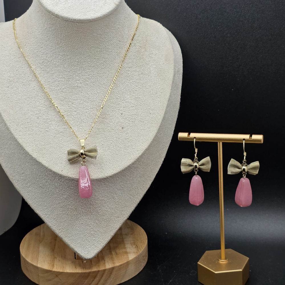 Elegant Pink Bow Jewelry Set (2257)